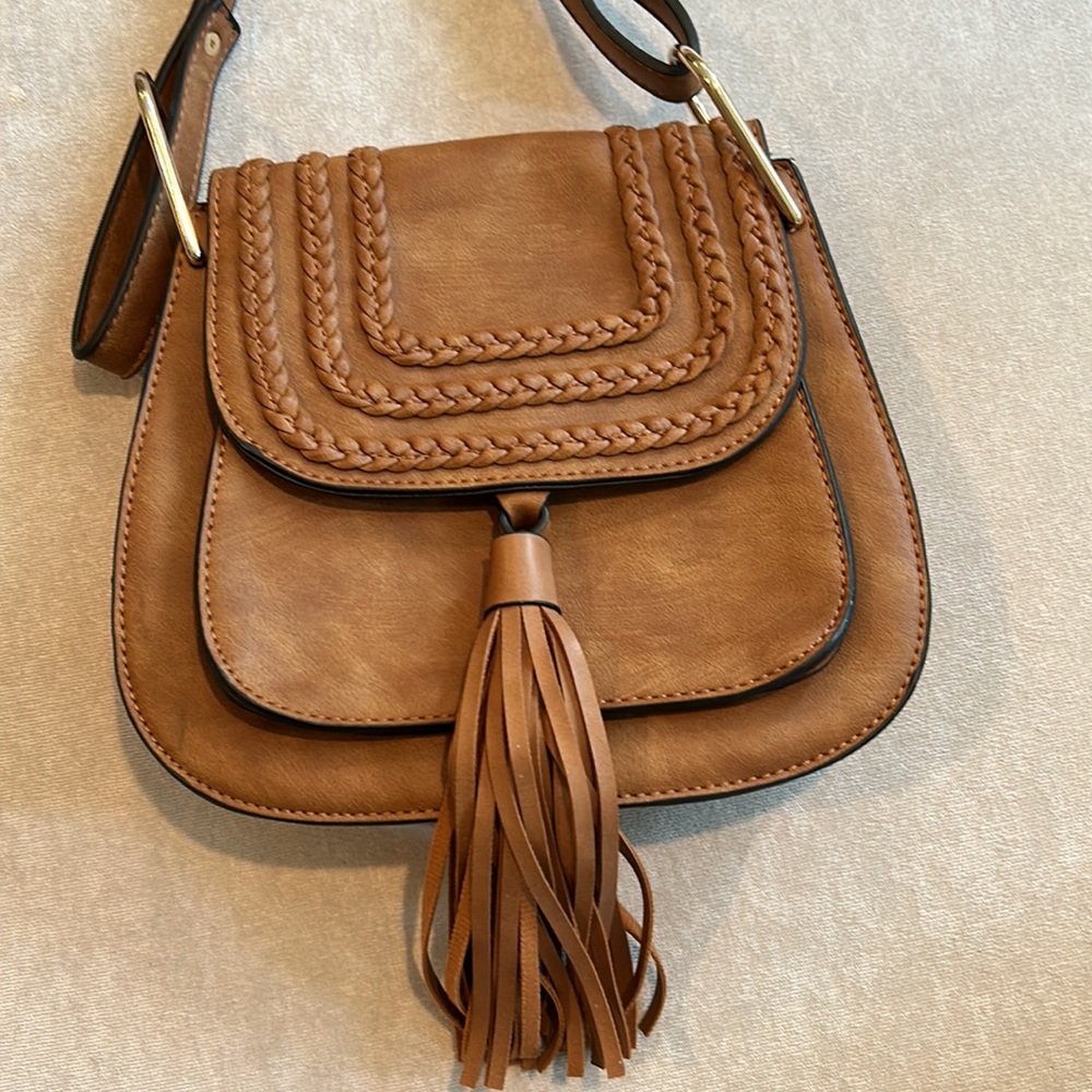 Tan over the shoulder bag with tassel - Picture 2 of 5